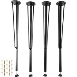 Paquete de 4 patas de escritorio de hierro duraderas de 28 pulgadas con 3 varillas y patas de goma - Negras para mesas DIY y soportes de banco - Product Image 1