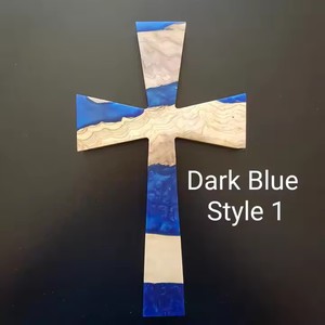 Fabriqué à la main bleu mauvais œil en bois croix tenture murale Art déco défense spirituelle cadeau chrétien pour la maison bureau résine pour Pâques - Product Image 1