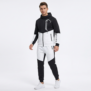 Conjunto de Sudadera con Capucha y Pantalones Jogger de Felpa Francesa de 280g para Hombre, Diseño Color Block, Logotipo Frontal, Transpirable, Blanco y Negro, Invierno - Product Image 2