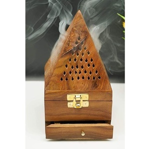Brûleur d'encens en bois d'acacia en forme de pyramide indienne, écologique, créatif, ajouré, fait main, Bakhoor, Mubkhar, objet d'artisanat, vente en gros - Product Image 5