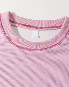 Pink Oversized Crew Neck Terry Knitted Pullover Solid Color Casual Sweatshirt Unisex Regular Fit Long Sleeve Breathable - Product Image 3