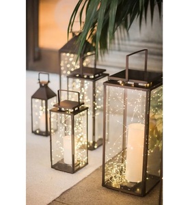 <b>Black</b> Iron Rectangular <b>Lanterns</b> With Christmas Decor For Home Decoration - Product Image 4