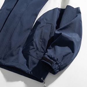 Navy & White Color block Hooded <b>Jacket</b> with Curved Contrast Panels | <b>Packable</b> Windbreaker | OEM/Private Label Outerwear - Product Image 4