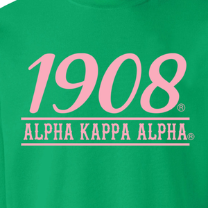 Sudadera con cuello redondo AKA 1908Script Year, de forro polar premium, con letras griegas, personalizada para hermandades, color verde Kelly - Product Image 6