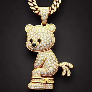 Pendentif tendance hip-hop en argent sterling 925 avec moissanite, motif licorne et personnage d'anime, breloque dessin animé personnalisée, certifié IGI - Product Image 3