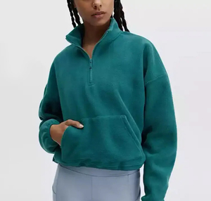 Autumn Winter <b>Women</b> <b>Quarter</b> <b>Zip</b> Half <b>Zip</b> Knitted Fleece <b>Sweatshirt</b> Breathable Quick Dry 100% Cotton Loose Fit Casual Streetwear - Product Image 1