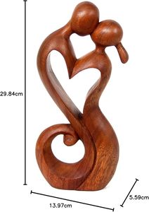 Sculpture en bois romantique marron de 11,75 pouces de haut, « Le baiser éternel », thème cœur moderne, accent décoratif, cadeau, décoration intérieure, art. - Product Image 5