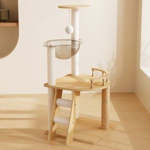Torre per Gatti Moderna XXL da 105 cm in Legno Massello con Tiragraffi in Sisal e Postazione Riposo per Gatti da Interno - Product Image 1