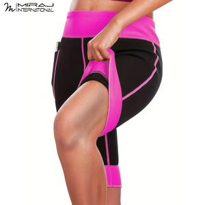 Shorts de yoga taille haute pour femmes en néoprène 3 couches, shorts de compression pour femmes, performance sportive, noir avec accents roses - Product Image 2