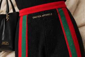 Women's Black Turtleneck Tracksuit Set <b>With</b> Red Green Striped <b>Wide</b> <b>Leg</b> Pants - Product Image 6
