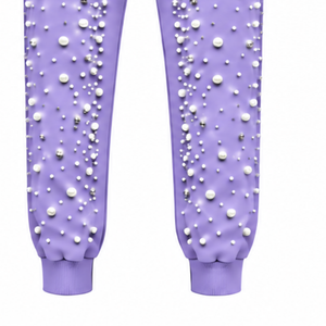 Lavender Pearl Beaded Jogger Pants Women Luxury Embellished Drawstring Sweatpants Casual Streetwear <b>Fleece</b> <b>Trousers</b> With Pockets - Product Image 6