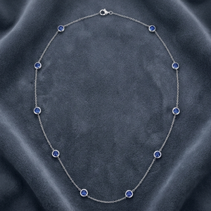 Collar de Zafiro Azul con Cadena Minimalista de Plata de Ley 925, Elegante Collar con Gema Redonda Engastada en Bisel para Mujer - Product Image 5