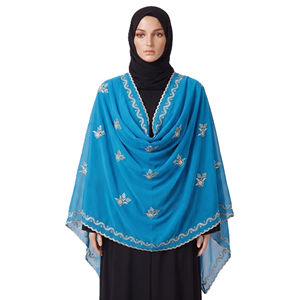 Voile de coton en gros pour femmes, hijab brodé de fleurs et de strass, bordure à volants, léger et respirant, écharpe enveloppante OEM ODM - Product Image 1
