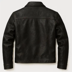 Genuine <b>Real</b> Mens Black Tanned <b>Leather</b> Biker <b>Jacket</b> Mandarin Collar 100% <b>Real</b> Cowhide Waterproof Winter Motorcycle Style - Product Image 2