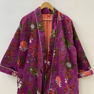 Kimono de terciopelo con estampado floral, chaqueta de maternidad, bata de dama de honor, chaqueta de terciopelo indio, Chaqueta larga de invierno - Product Image 1