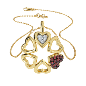 Collier pendentif cercle cœur en argent sterling 925 plaqué or avec zircon cubique rouge et accents de diamants CZ pour femme, élégant - Product Image 1