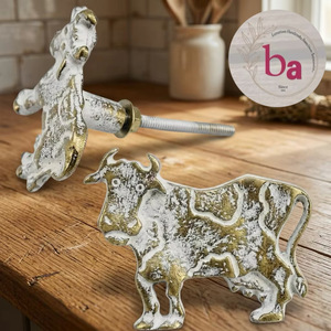 <b>Rustic</b> Cast Iron Cow Shape Eco-Friendly Multi-Function Cabinet Handle Knob for Kitchen Bathroom & Bedroom Furniture Decor - Product Image 1