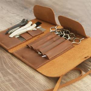 Vintage Genuine Leather Barber Scissors Pouch Durable Hair <b>Tool</b> <b>Case</b> Protective Scissor Bag For Salon Artist LBSP-0002C - Product Image 5