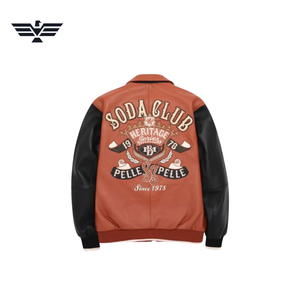Veste universitaire en cuir PU orange pour homme EMPIRE TREND WEARS, logo brodé, doublure en laine coupe-vent, fermeture éclair, col montant - Product Image 4