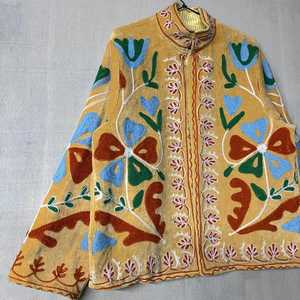 Velvet Woven Floral Embroidery Suzani Dress Mandarin Collar <b>Boho</b> Style Long Sleeve Loose Fit Handmade Natural Summer Autumn Wear - Product Image 4