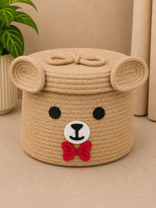Safari Jungle <b>Animals</b> Jeep Woven Cotton Rope <b>Basket</b> with Lid Long Handles Kids Carry Bag Toy Storage Artistry By PR India - Product Image 2