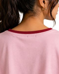 Light Pink Women Oversized T Shirt Casual Crew Neck Short Sleeve Contrast Trim Loose Fit Soft Breathable Summer Streetwear <b>Top</b> - Product Image 4