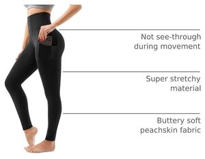 High Waist Seamless Yoga Leggings Women Solid Color Full Length With Pockets Four Way Stretch Fitness Pants - Product Image 3
