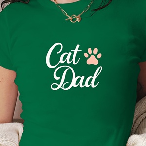 Camiseta de manga corta de punto ajustada Y2K para mujer con estampado de pata de gato, estilo Cat Dad - Product Image 2
