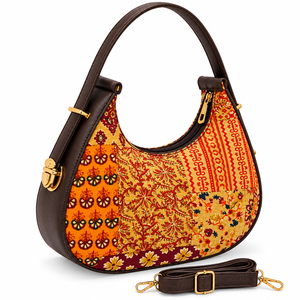 Sac Hobo Bohème Imprimé Floral Multicolore pour Femme en Tissu Coton avec Bandoulière Réglable, Fermeture Éclair et Accastillage Doré - Product Image 1