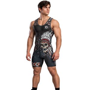 Black White Red <b>Mens</b> Wrestling Singlet Sleeveless Compression Athletic <b>Bodysuit</b> Graphic Training Competition Grappling Sports - Product Image 4