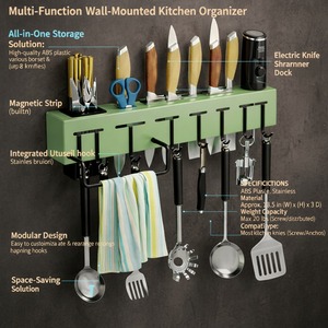 Wall-mounted Storage Organizer <b>Kitchen</b> Knife Spoon Utensils Wall-mounted <b>Holder</b> Rack with <b>Towel</b> Hanger - Product Image 4