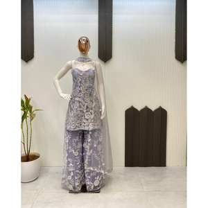 Ensemble Salwar Kameez Vert Fantaisie LG pour les fêtes, avec un magnifique Dupatta et un Plazzo en polyester, taille L - Product Image 2