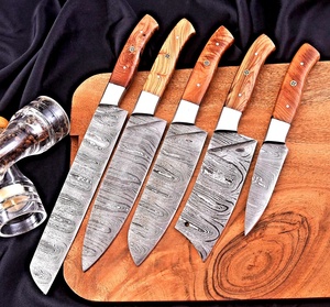 Juego de Cuchillos de Chef de Acero de Damasco Hechos a Mano de 5 Piezas, con Mangos de Madera Ambidiestros, Fundas de Cuero Ecológicas, Cuchillos de 67 Capas - Product Image 4