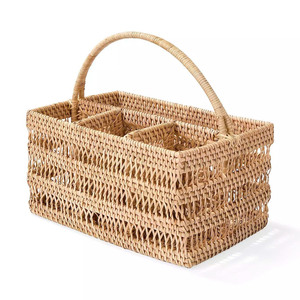 Natural Rattan Cutlery Holder Basket Handle Woven Flatware <b>Caddy</b> Tableware Organizer <b>Kitchen</b> Storage Utensil Desktop Bin - Product Image 2