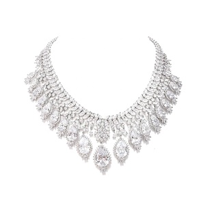 Classic Birthday Gift for Women White CZ Rhodium Plated Brass <b>Necklace</b> with Claw Setting <b>Statement</b> Jewelry for Wedding & Party - Product Image 1