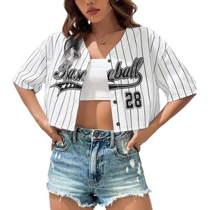 Unisex <b>White</b> 3D Baseball Jersey Short Sleeve V-Neck Button Front <b>Crop</b> <b>Top</b> Breathable Loose Fit Summer Apparel OEM ODM 2026 100% - Product Image 1