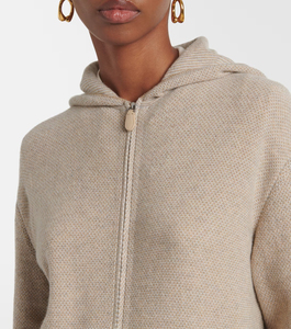 Sudadera con Capucha Beige para Mujer, con Cierre, Manga Larga, Tejida, Casual, de Color Sólido, de Algodón, para Otoño - Product Image 6