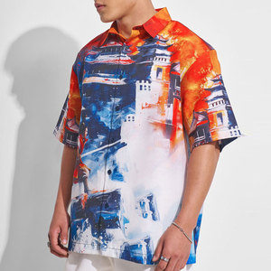 เสื้อเชิ้ตฮาวายแขนสั้นพิมพ์ลายสำหรับผู้ชาย ปกคอปกเสื้อพับได้ เหมาะสำหรับใส่ในช่วงวันหยุดฤดูร้อน ผ้าป๊อปลินระบายอากาศได้ดี เสื้อเชิ้ตชายหาดฮาวาย - Product Image 5