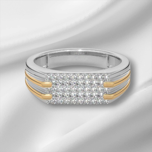 Anillo de Plata de Ley 925 de Primera Calidad con Circonitas Cúbicas, Diseño de Línea Dorada, Banda Ancha, Anillo de Moda para Boda - Product Image 3