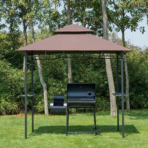 Gazebo Elegante a 2 Livelli Ignifugo da 2,4 m per Patio, Barbecue e Griglia, Ampio Spazio Utilitario per Cucina all'Aperto in Villa e Parco - Product Image 2