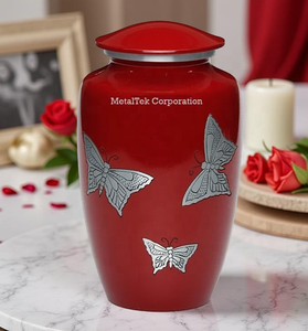 Urne de crémation en aluminium papillon personnalisée classique rouge souvenir adulte mémorial cendres bocaux fournitures funéraires urnes fabricant - Product Image 1