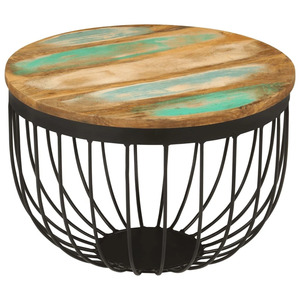 Industrial <b>Rustic</b> Coffee <b>Table</b> Handcrafted Reclaimed <b>Wood</b> Round Top With Black Metal Base Centerpiece Living Room Coffee <b>Table</b> - Product Image 4