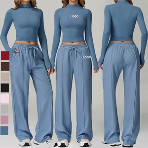 ชุดวอร์มแบบสองชิ้นสำหรับผู้หญิง เสื้อผ้าผู้หญิง กางเกงขายาวทรงสปอร์ต ชุดออกกำลังกาย ชุดกีฬา ชุดฟิตเนส - Product Image 2