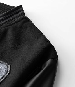 เสื้อแจ็คเก็ตมอเตอร์ไซค์แขนสั้นวินเทจผ้าขนสัตว์สำหรับผู้ชาย  แบบกำหนดเองได้  ปักลายปะติด  แจ็คเก็ตบอมเบอร์  เสื้อแจ็คเก็ตเลตเตอร์แมน - Product Image 4