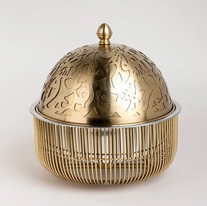 Olla para Servir Alimentos con Acabado Dorado Árabe, Plato para Exhibición en Bodas, Equipo de Catering, Olla con Tapa Martillada, Gran Venta - Product Image 5