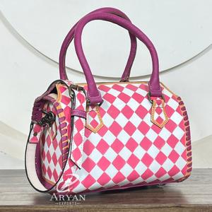 New Arrival Cute <b>Pink</b> & White Hot Selling Checkered Speedybags Tooled Genuine Leather Medium Crossbody Female Travel Duffel Bags - Product Image 1