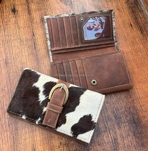 Portefeuilles à boucle en cuir de vachette véritable faits à la main pour femmes Portefeuille mince à deux volets en cuir de haute qualité Western Clutch Purse Portefeuilles - Product Image 6