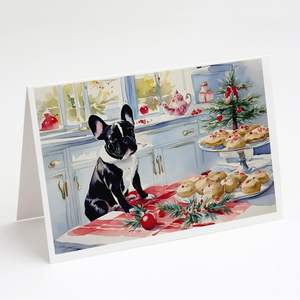 Bulldog Francés Christmas Whimsical A7 Note Cards Paquete de 8 tarjetas en blanco con sobres Tarjetas de felicitación de tamaño 5x7 - Product Image 1