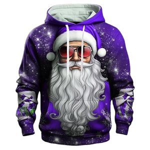 Sweat à capuche rouge Père Noël avec imprimé lunettes de soleil pour homme, décontracté, tricoté, à capuche, coupe classique, pour l'hiver et Noël - Product Image 4