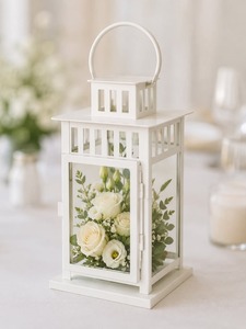 Faroles Cuadrados de Metal Dorado, Decoración Ecológica para Interiores, Bodas y Ramadán, con Arreglos Florales - Product Image 3